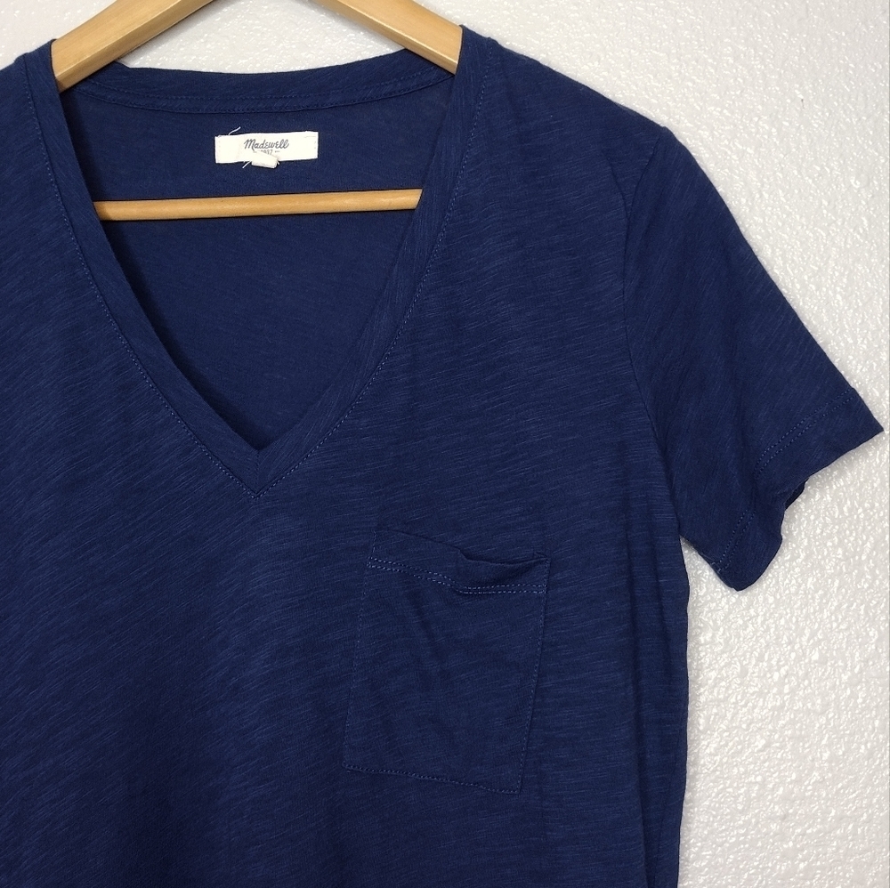 Madewell Women's Cotton Blue Short Sleeve V-Neck T-Shirt Basic Top - Picture 4 of 13